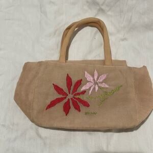 DKNY peach small silk organza hand held bag in euc vintage 80’s floral embroider
